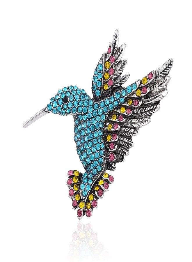 Anmpab Animal Hummingbird Brooch Pins for Women Fashion Bird Pins Elegant Rhinestone Crystal Animal Brooches Pin (Light Blue) - Image 1